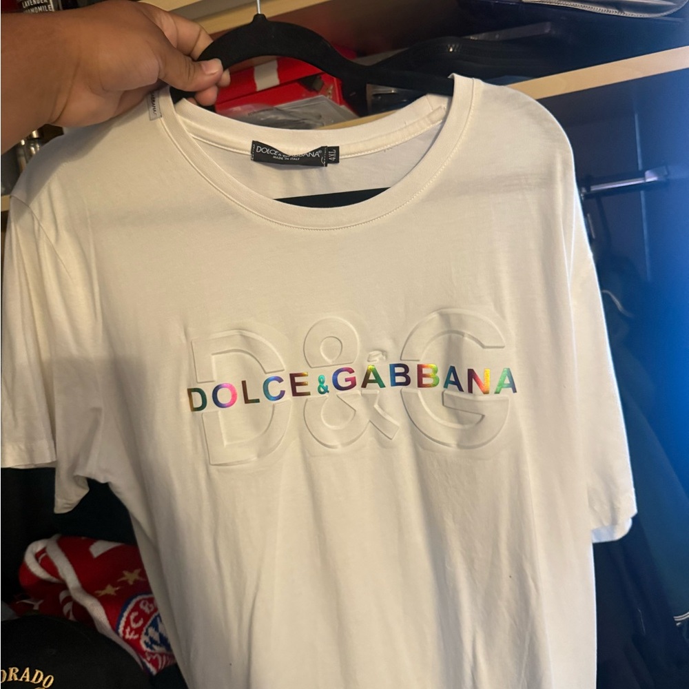 Dolce & Gabbana White Tee with Multicolor Logo